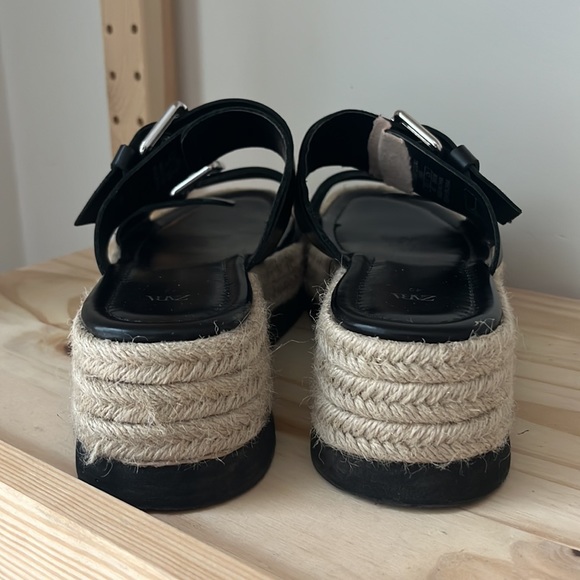 Zara (VGUC) | Black Leather Wedges Slip Sandals with Buckle and Platform - Picture 9 of 16